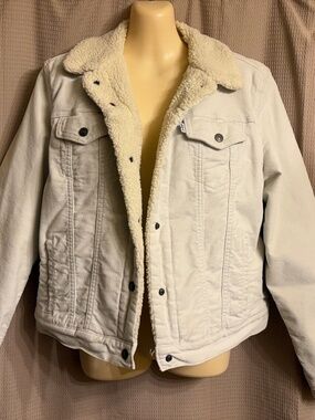 Ivory Denim Levi's Jean Jacket Sherpa Fleece Lining Women's XL